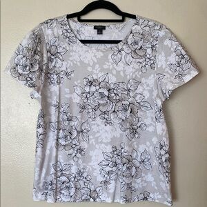 Ann Taylor Relaxed White and Gray  Floral Blouse